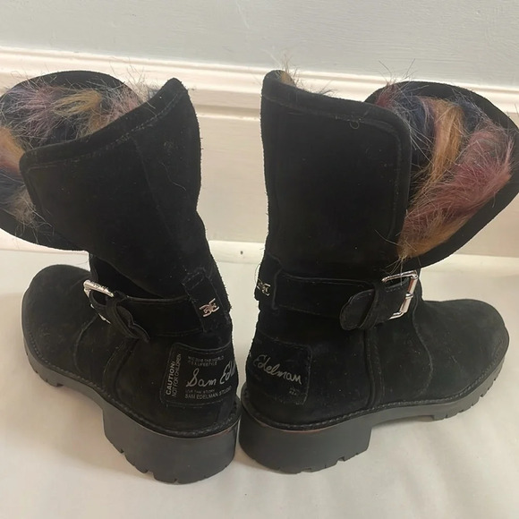 Sam Edelman women’s size 6.5 Jeanie Black Leather Boots faux fur lining multi - Picture 5 of 10
